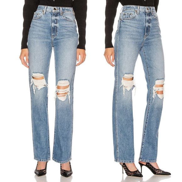 KHAITE Denim - NWT Khaite Danielle Denim Jeans Distressed High-rise Straight-leg Sz 25 Portland